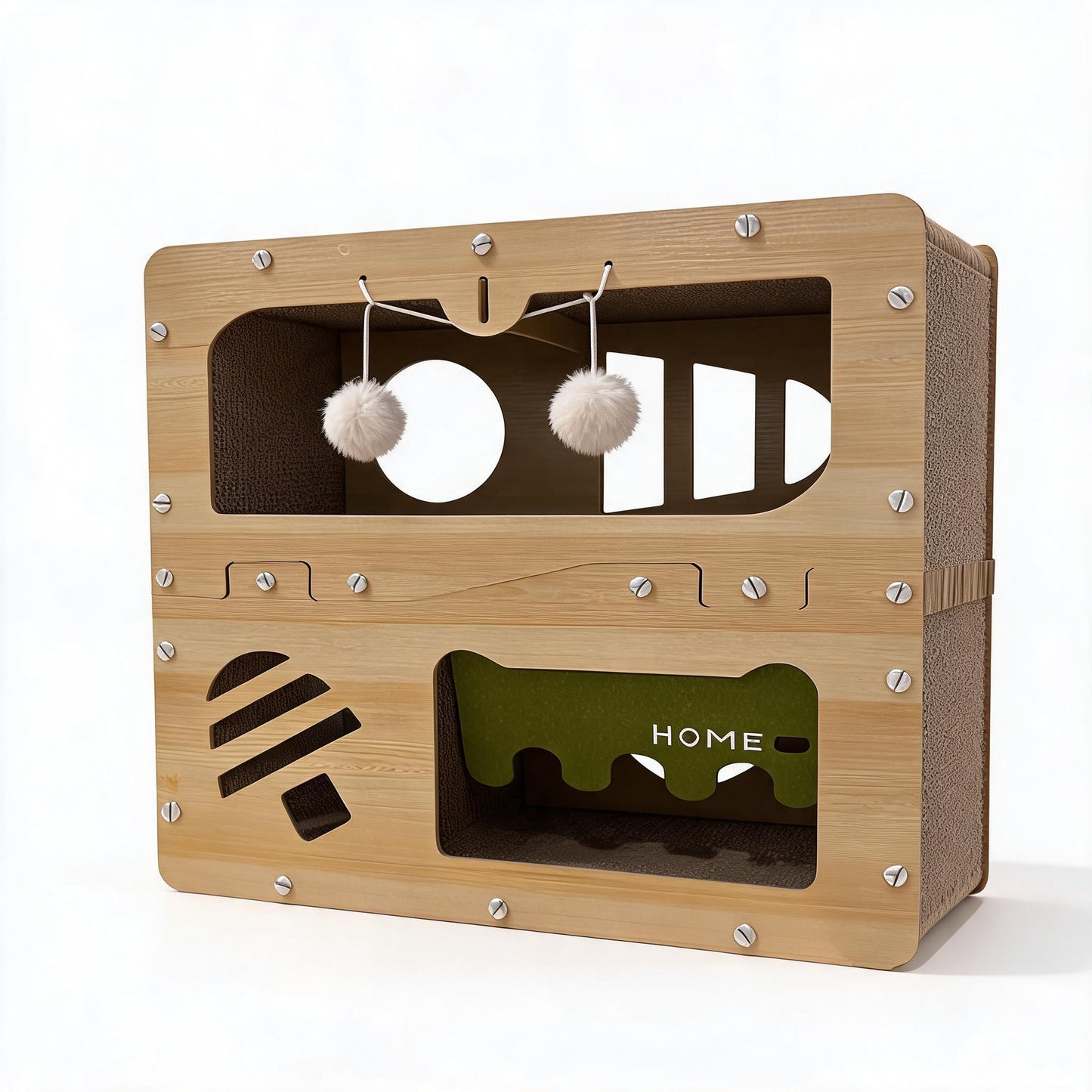 Wooden Felt Cat Bed Villa Semi-Enclosed Indoor Cat House Detachable Warm Nest Bed Katil Kucing Kayu FURMP002