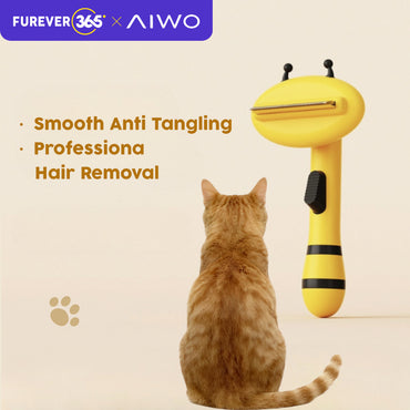 AIWO 140° Curved Pet Hair Remover Comb: One-Click Cleaning for Cat & Dog Grooming