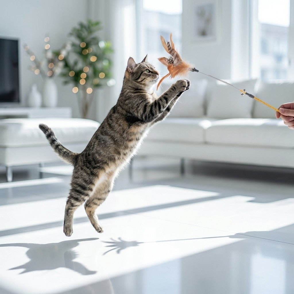 FUREVER365 YM-35 Spring Feather Cat Teaser-High-Elasticity Steel Wire Wand with Bell Interactive Toy