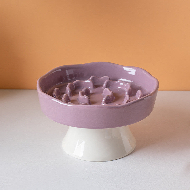 Ceramic Slow Feeder Cat Bowl Anti-Choke Dog Bowl Neck Protection Anti-Vomiting Elevated Pet Bowl