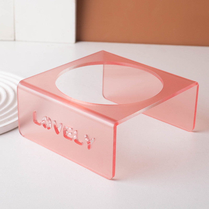 French Style Gradient Ceramic Cat Bowl Aesthetic Acrylic Elevated Stand Anti-Black Chin UFO Pet Plate