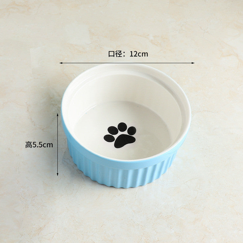 Elevated Ceramic Double Cat Bowl with Metal Stand 15° Tilted Neck Protection Anti-Vomiting Pet Feeder