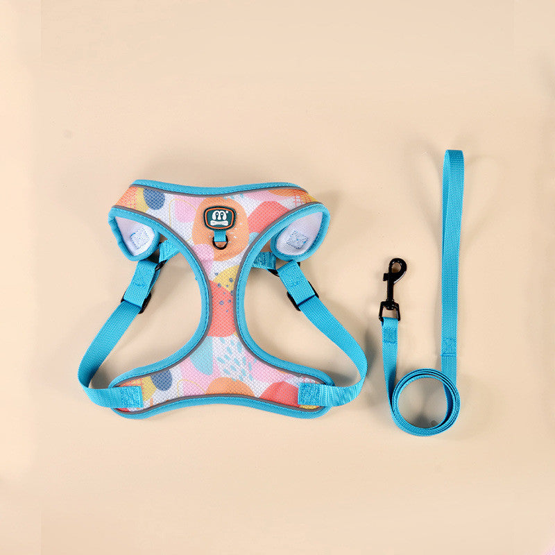 FUREVER365 Reflective Pet Harness Leash Set 2pcs Cat Dog Vest Poop Bag Dispenser Adjustable Floral