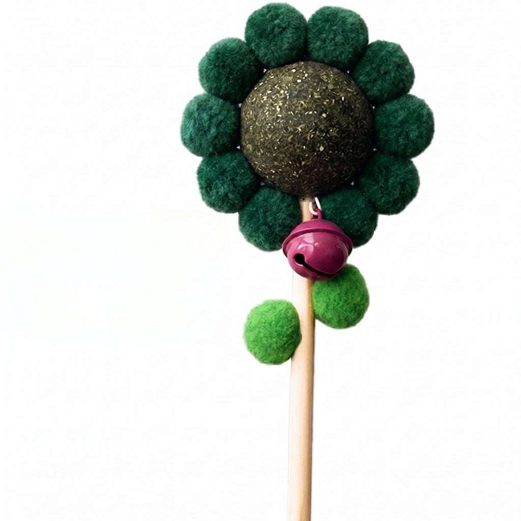 FUREVER365 Cute Sunflower Cat Teaser Wand with Catnip Plush Interactive Molar Cat Toy Kitten Stick
