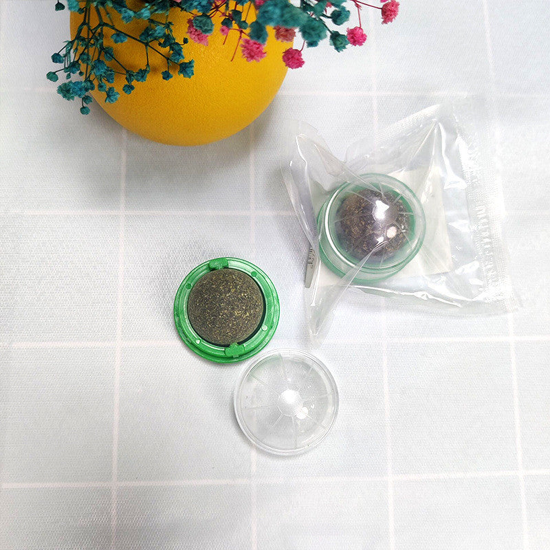 FUREVER365 Natural Catnip Ball Toy Rotating Silvervine Wall Stick-on Cat Lick Fun Gall Fruit Molar