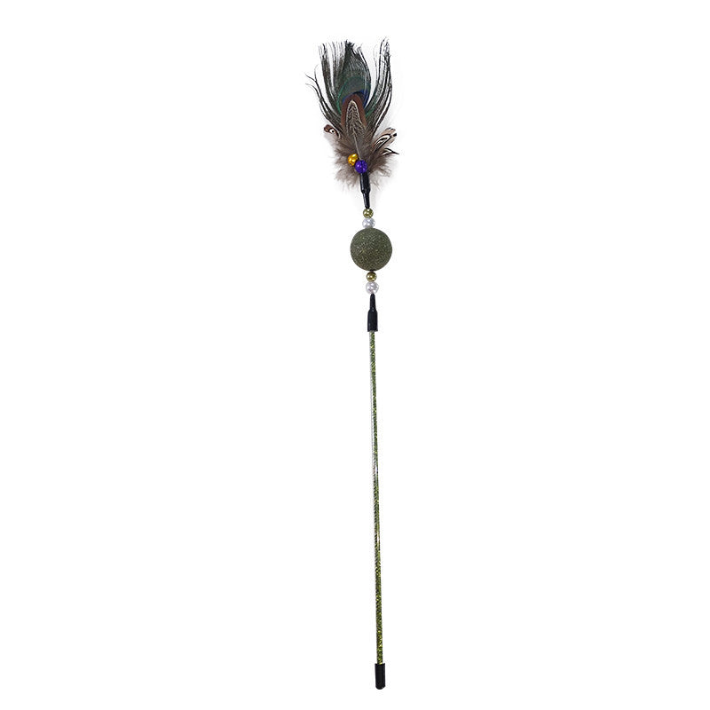 FUREVER365 Interactive Cat Teaser Wand Catnip Silvervine Molar Stick Feather Toy with Bell Kitten CBT88-102