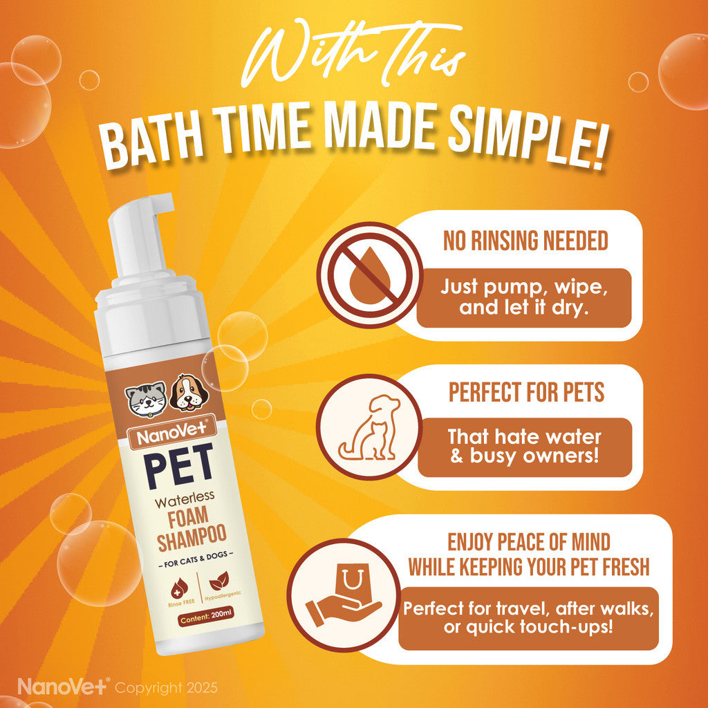 Nanovet® No Rinse Waterless Pet Foam Shampoo (200ml)