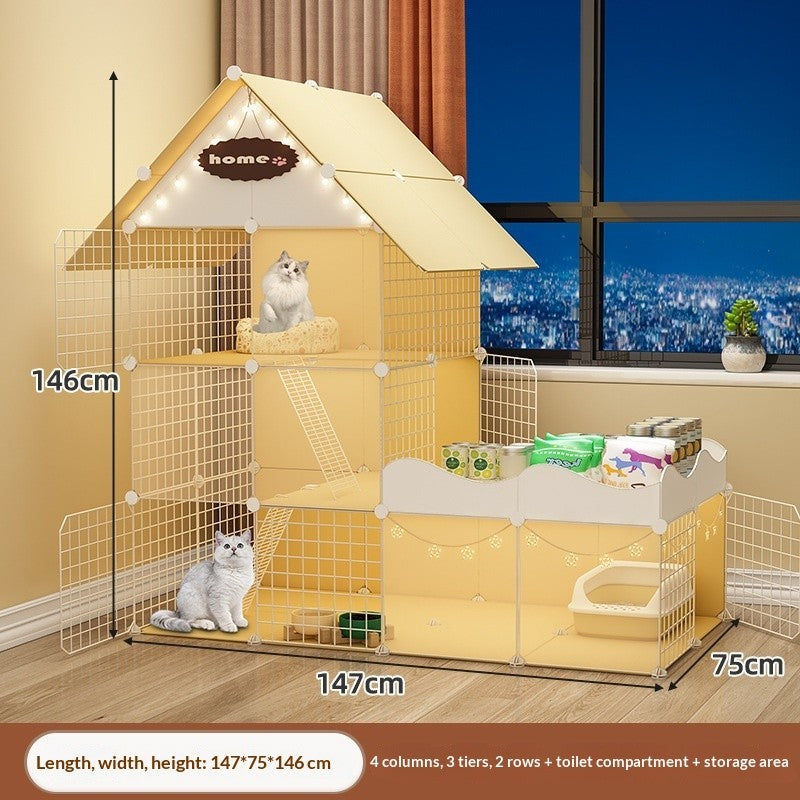 FUREVER365 Luxury Cat Villa Cage DIY Large Space Pet House with Toilet Area Indoor Metal Cat Kennel