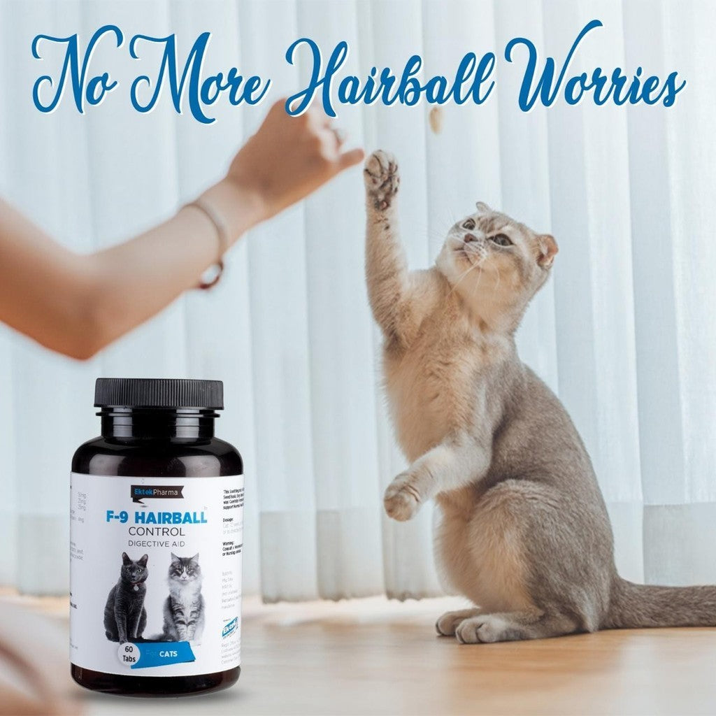 F-9 Hairball Control Tablets - Supports Digestive Health & Hairball Management in Cats