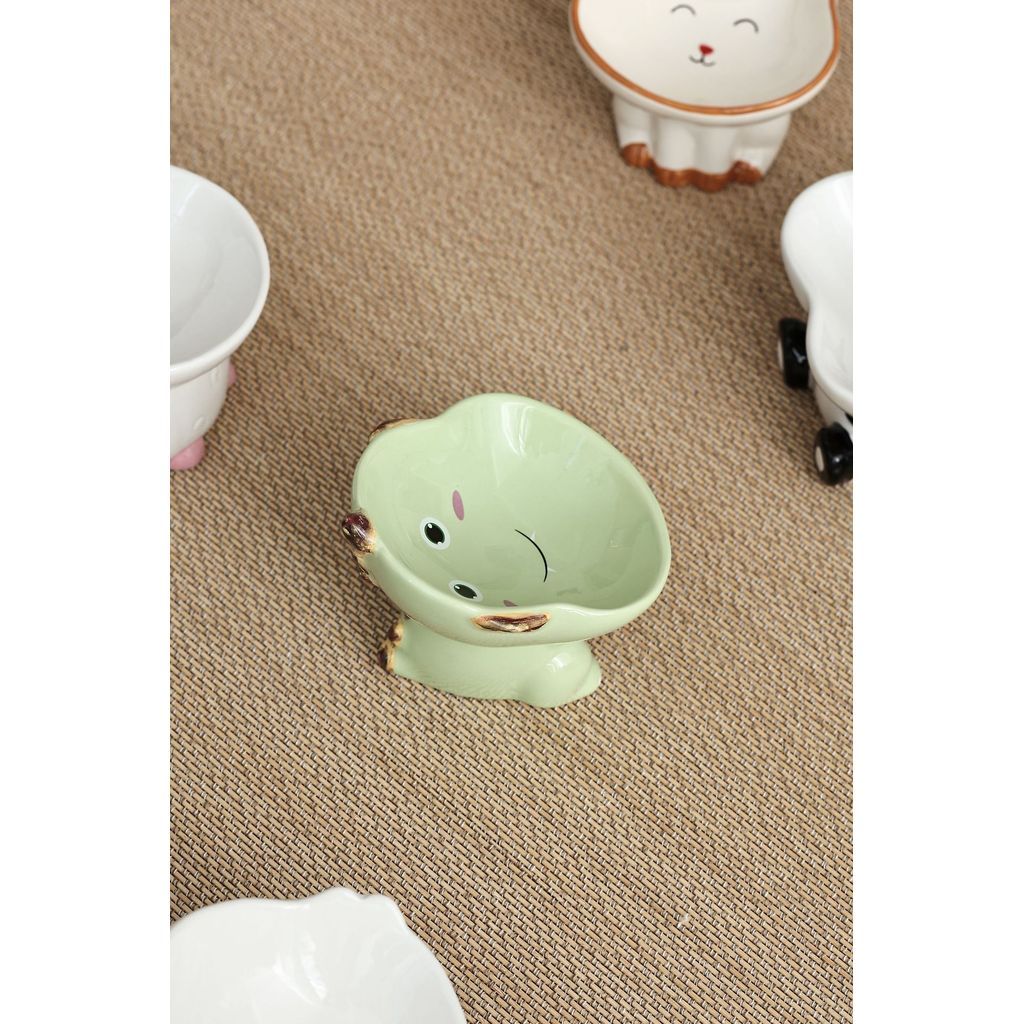 FUREVER365 Ceramic Cat Bowl Cervical Protection Slanted Anti-Tip Food Water Basin Comel Pet Feeder