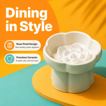 FUREVER365 Elevated Ceramic Slow Feeder Bowl for Cat Dog Anti-Choking Neck Guard High Foot Pet Bowl
