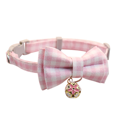 FUREVER365 Korean Style Plaid Pet Collar Detachable Bowknot Adjustable Cat Dog Necklace Princess JK
