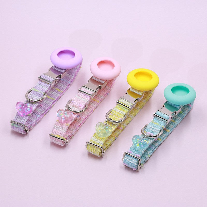 FUREVER365 Rainbow Tweed AirTag Pet Collar Anti-lost Cat Dog Tracker Case Engravable Metal Buckle