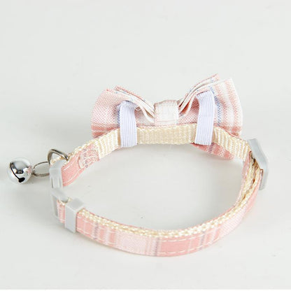 FUREVER365 Korean Style Plaid Pet Collar Detachable Bowknot Adjustable Cat Dog Necklace Princess JK
