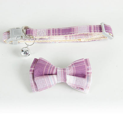 FUREVER365 Korean Style Plaid Pet Collar Detachable Bowknot Adjustable Cat Dog Necklace Princess JK