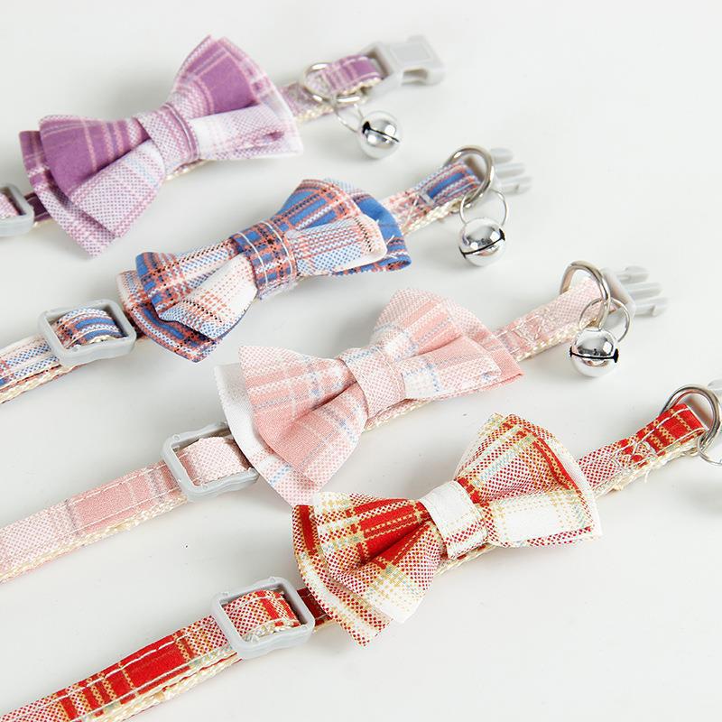 FUREVER365 Korean Style Plaid Pet Collar Detachable Bowknot Adjustable Cat Dog Necklace Princess JK