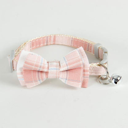 FUREVER365 Korean Style Plaid Pet Collar Detachable Bowknot Adjustable Cat Dog Necklace Princess JK