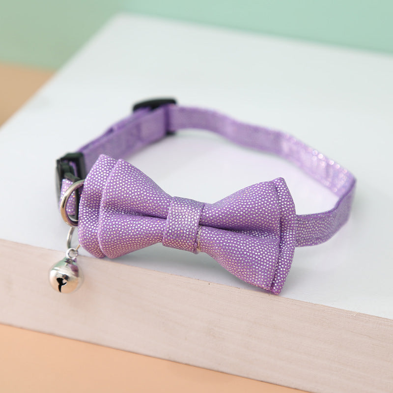 FUREVER365 Shiny Leopard Pet Collar Bowknot PU Leather Adjustable Cat Dog Necklace Party Accessory