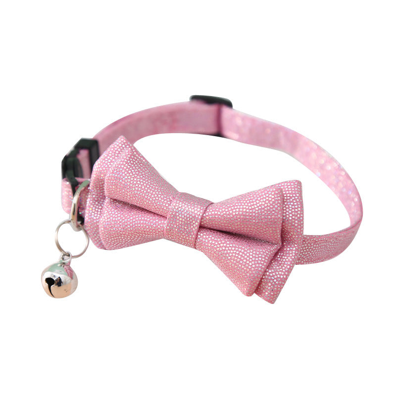 FUREVER365 Shiny Leopard Pet Collar Bowknot PU Leather Adjustable Cat Dog Necklace Party Accessory