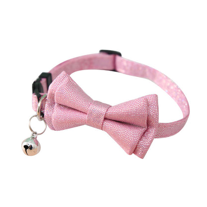 FUREVER365 Shiny Leopard Pet Collar Bowknot PU Leather Adjustable Cat Dog Necklace Party Accessory