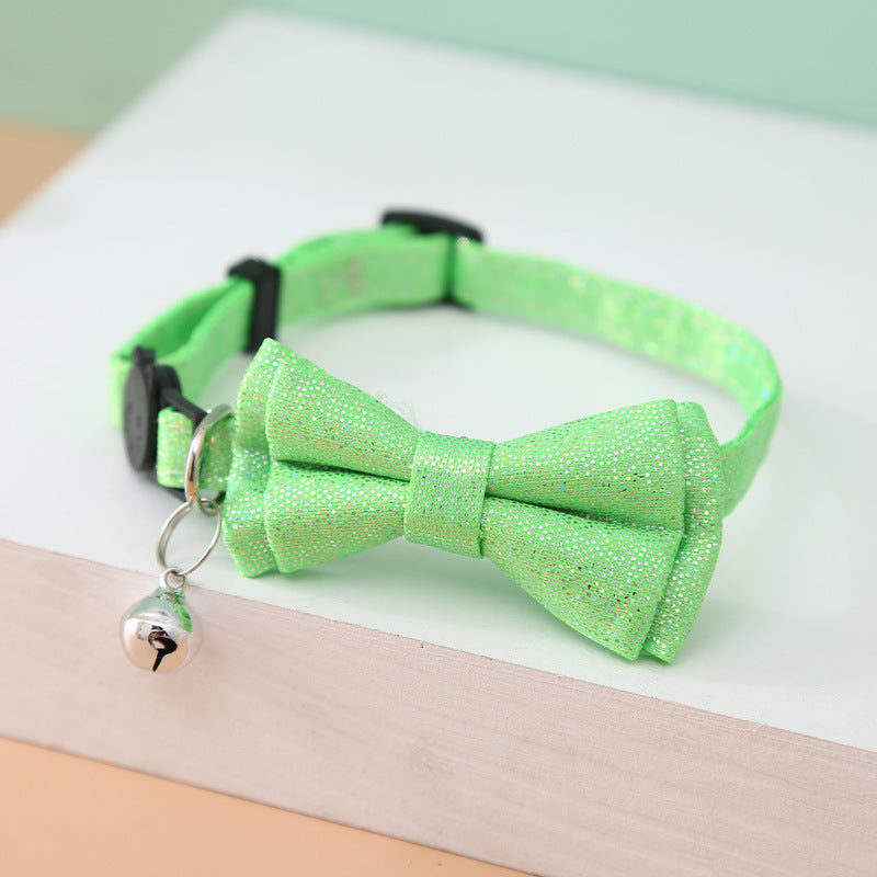 FUREVER365 Shiny Leopard Pet Collar Bowknot PU Leather Adjustable Cat Dog Necklace Party Accessory