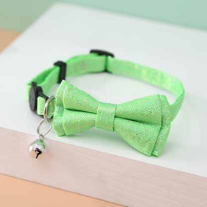 FUREVER365 Shiny Leopard Pet Collar Bowknot PU Leather Adjustable Cat Dog Necklace Party Accessory