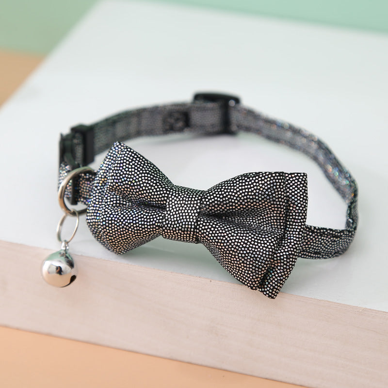 FUREVER365 Shiny Leopard Pet Collar Bowknot PU Leather Adjustable Cat Dog Necklace Party Accessory