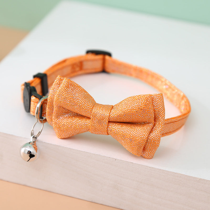 FUREVER365 Shiny Leopard Pet Collar Bowknot PU Leather Adjustable Cat Dog Necklace Party Accessory