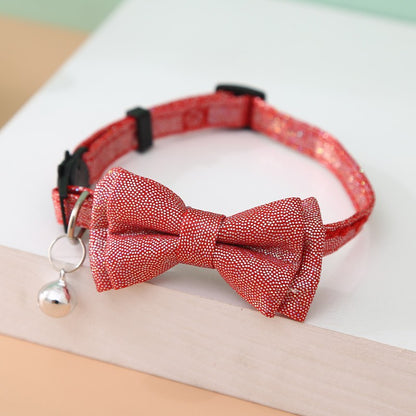 FUREVER365 Shiny Leopard Pet Collar Bowknot PU Leather Adjustable Cat Dog Necklace Party Accessory