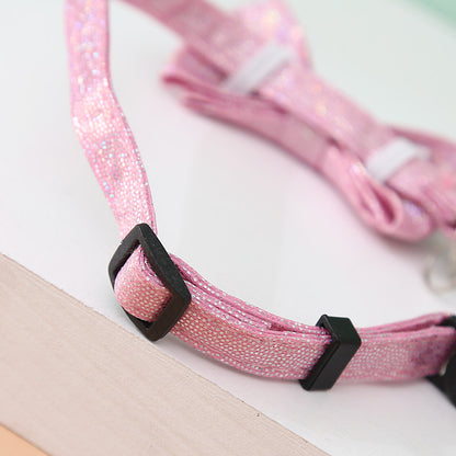 FUREVER365 Shiny Leopard Pet Collar Bowknot PU Leather Adjustable Cat Dog Necklace Party Accessory