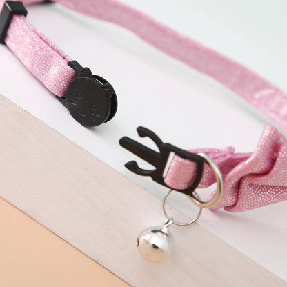 FUREVER365 Shiny Leopard Pet Collar Bowknot PU Leather Adjustable Cat Dog Necklace Party Accessory