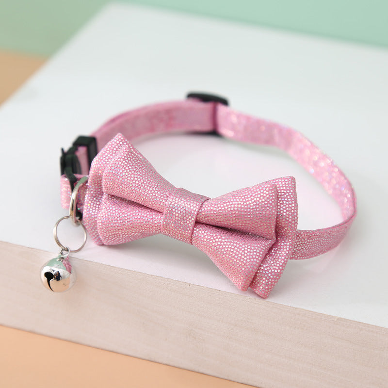 FUREVER365 Shiny Leopard Pet Collar Bowknot PU Leather Adjustable Cat Dog Necklace Party Accessory