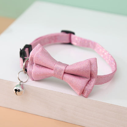 FUREVER365 Shiny Leopard Pet Collar Bowknot PU Leather Adjustable Cat Dog Necklace Party Accessory