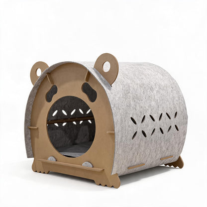 Wooden Felt Cat Bed Villa Semi-Enclosed Indoor Cat House Detachable Warm Nest Bed Katil Kucing Kayu FURMP002