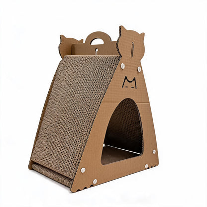 Wooden Felt Cat Bed Villa Semi-Enclosed Indoor Cat House Detachable Warm Nest Bed Katil Kucing Kayu FURMP002