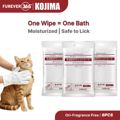 KOJIMA 6pcs Mite Removal Grooming Gloves: Fragrance-Free Waterless Pet Cleaning
