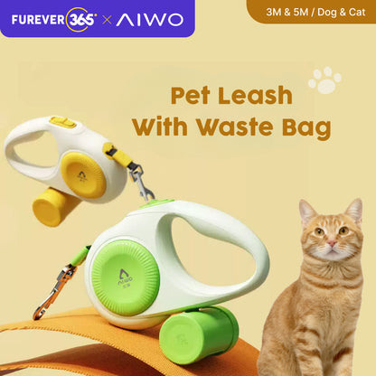 FUREVER365 3m/5m Automatic Pet Leash: 150kg Pull Limit with Waste Bag Dispenser