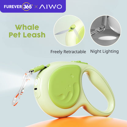 AIWO Outdoor Retractable Pet Leash: 150kg Pull Limit LED Light Walking Rope