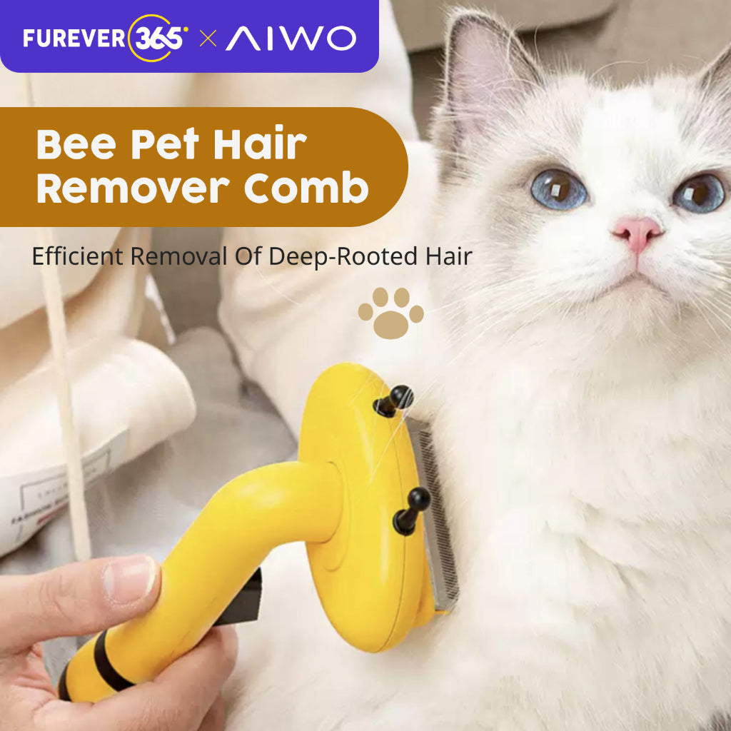 AIWO 140° Curved Pet Hair Remover Comb: One-Click Cleaning for Cat & Dog Grooming