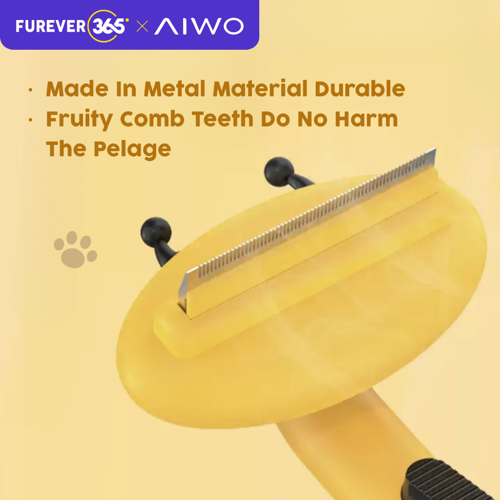 AIWO 140° Curved Pet Hair Remover Comb: One-Click Cleaning for Cat & Dog Grooming
