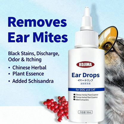 KOJIMA 50ml Ear Cleaner Drops: Essential Oil Anti-Mite Formula for Pets