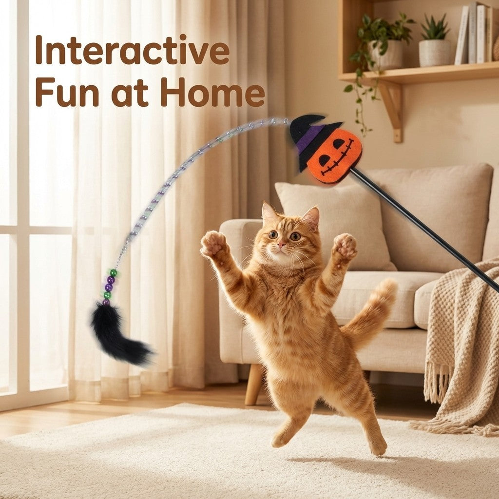FUREVER365 YM-49 Minimalist Felt Ball Cat Teaser - High-Elasticity Steel Wire Bouncing Wand Toy