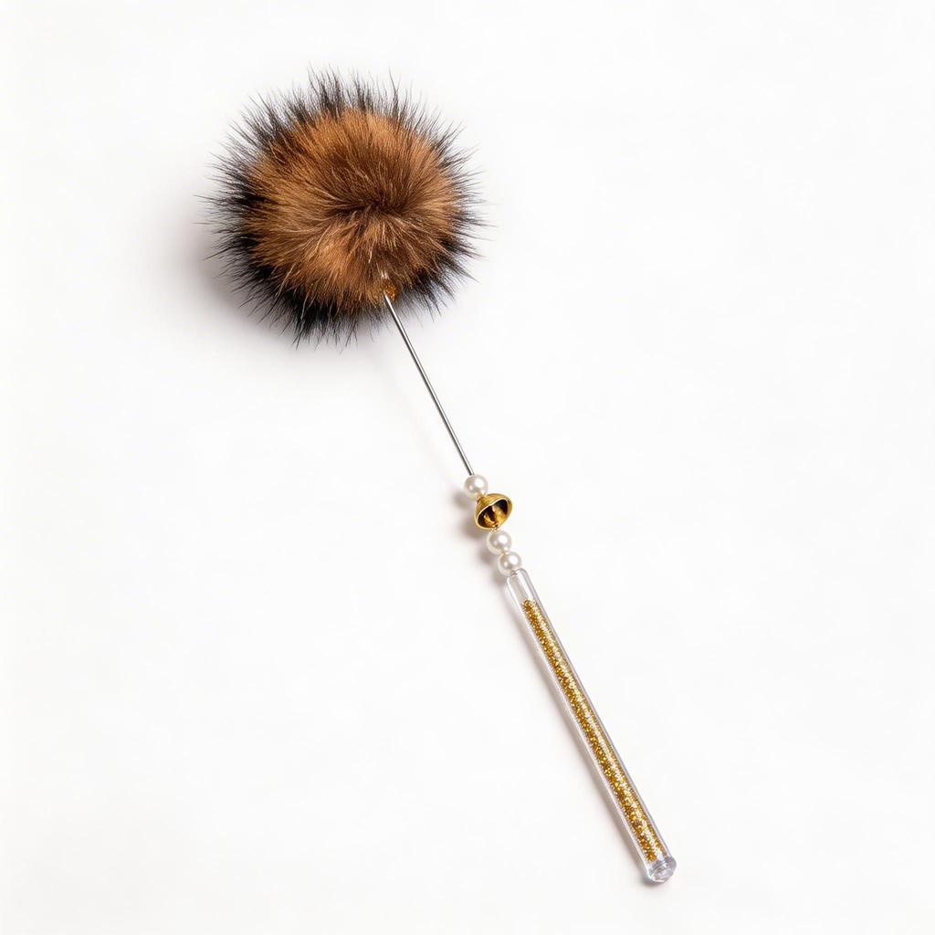 FUREVER365 HM-07 Premium Fox Fur Cat Teaser - Durable PVC Handle Long Steel Wire Bouncing Toy