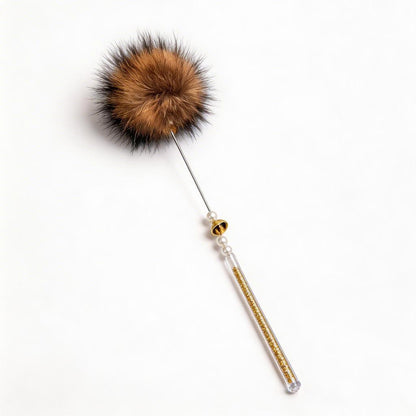 FUREVER365 HM-07 Premium Fox Fur Cat Teaser - Durable PVC Handle Long Steel Wire Bouncing Toy