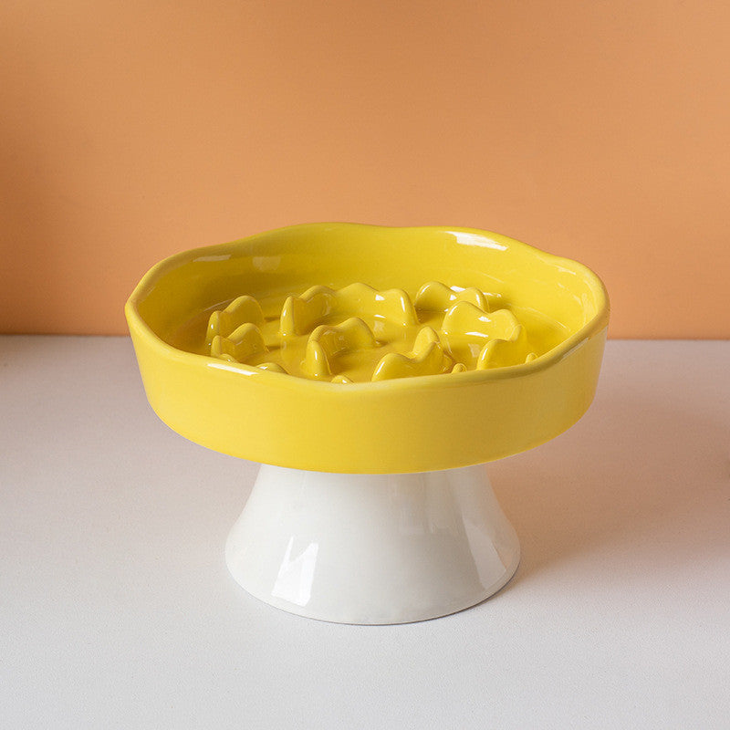 Ceramic Slow Feeder Cat Bowl Anti-Choke Dog Bowl Neck Protection Anti-Vomiting Elevated Pet Bowl