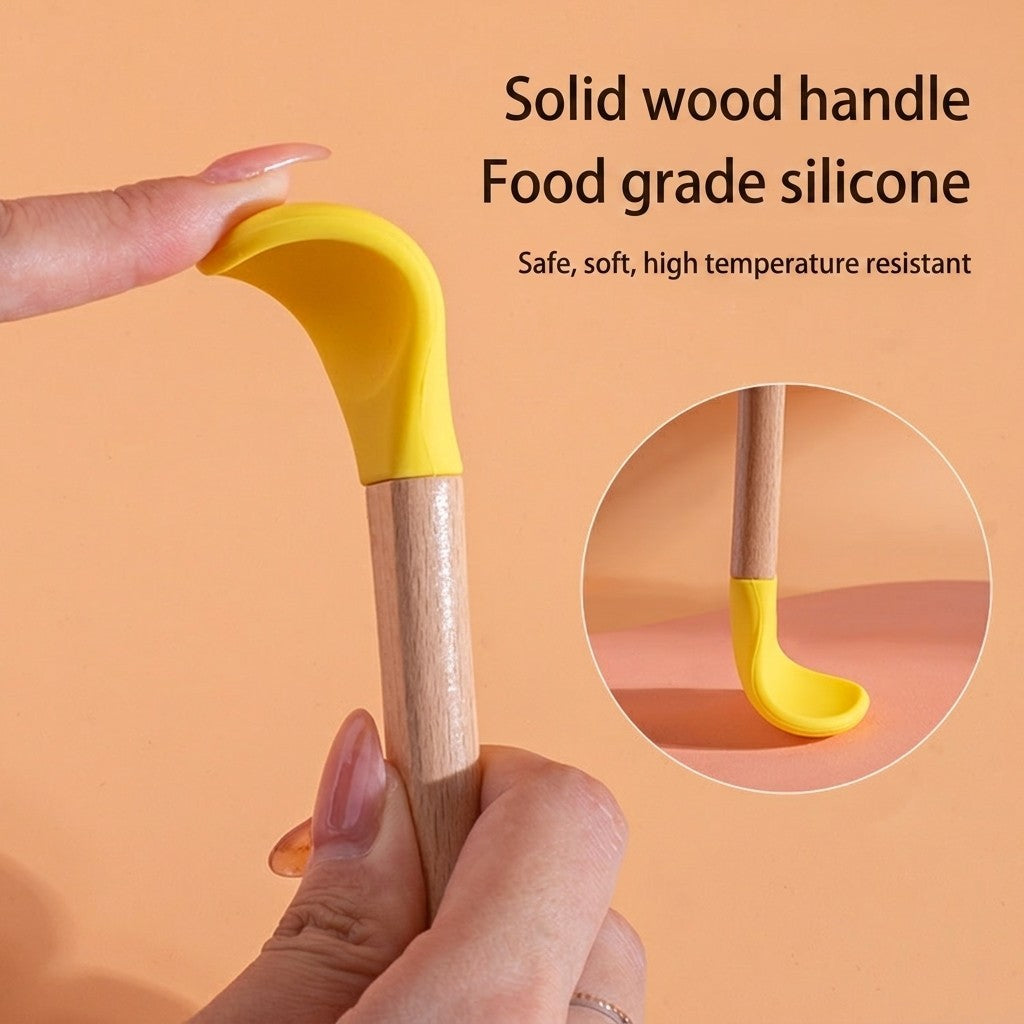 Silicone Pet Canned Food Spoon Wooden Handle Cat Dog Wet Food Feeder Scraper Scoop Food Grade Sudu