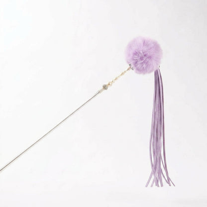 FUREVER365 TM-08 Rabbit Fur Ball & Tassel Cat Teaser - Durable PVC Wand Bouncing Elastic Toy