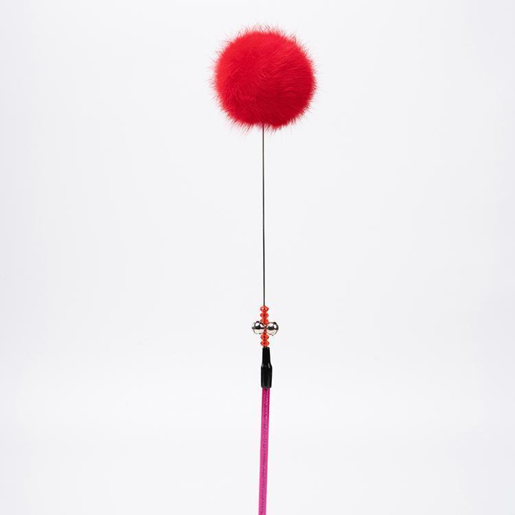 FUREVER365 TM-22 Rabbit Fur Ball Cat Teaser - Agile Short Wand High-Elasticity Steel Wire Toy