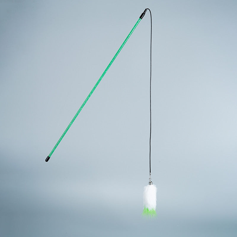 FUREVER365 TM-09 Rabbit Fur Wheat Ear Cat Teaser - Elastic Bouncing Rope Short Wand Interactive Toy
