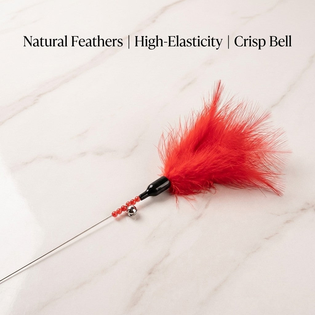 FUREVER365 YM-03 Feather Cat Teaser - High-Elasticity Steel Wire Bite-Resistant Interactive Wand Toy